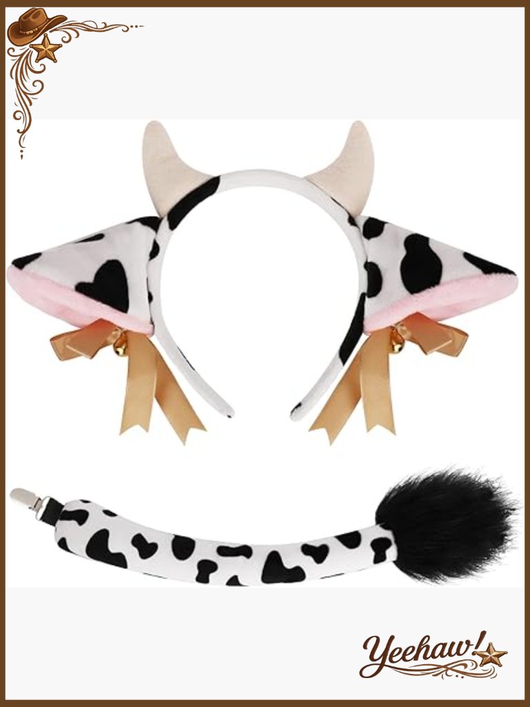 Cow Costume Accessories Set With Ears Horns Headband  Tail